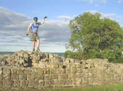 Dennis, doing the Egyptian on Hadrian's Wall.